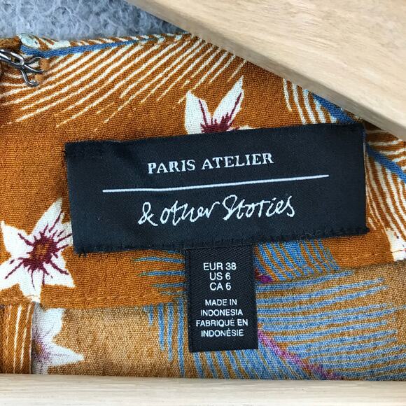 Paris Atelier & Other Stories‎ Burnt Orange Dress Size 6 Floral Feather Print - Picture 3 of 13